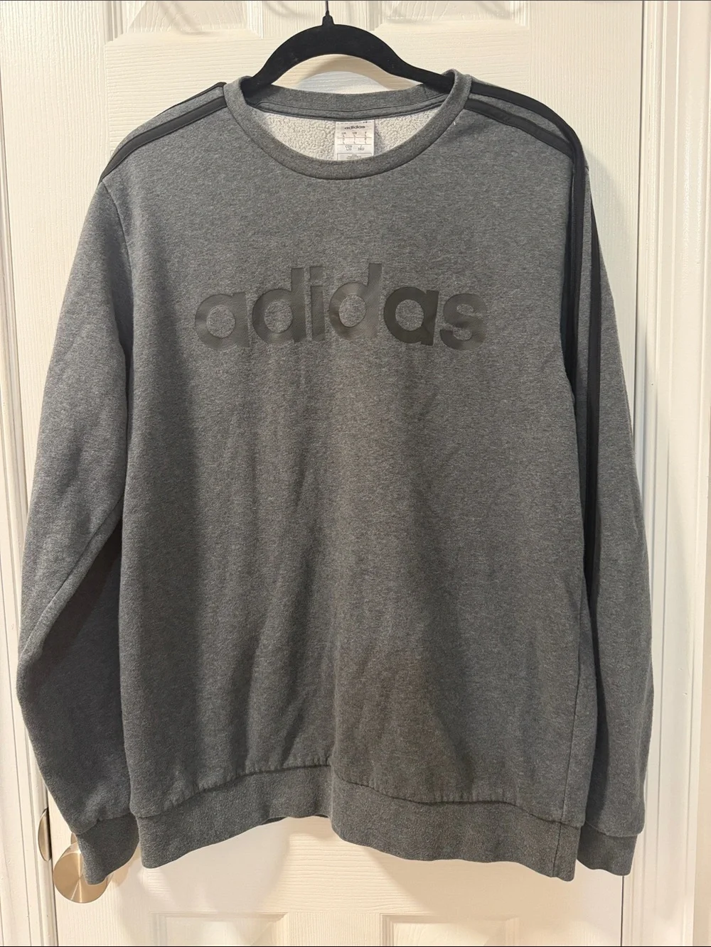 adidas Men’s Gray Crewneck with Tonal Logo and Shoulder Stripes